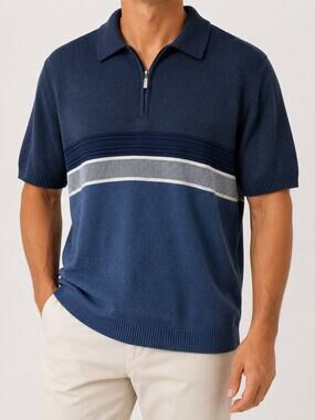 Six Lincoln New York Mens Quarter Zip Colorblock Short Sleeve Knit Sweater Med